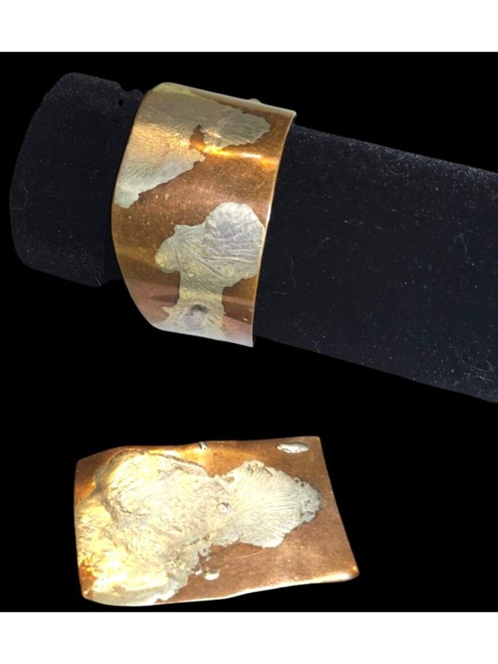 Signed Handcrafted Copper & Silver Mixed Metal Bracelet & Pin Set Artisan Hammer